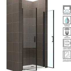 Saniverre Porte de douche KIMIBLACK H.190 largeur réglable 97 à 100 cm verre transparent -
