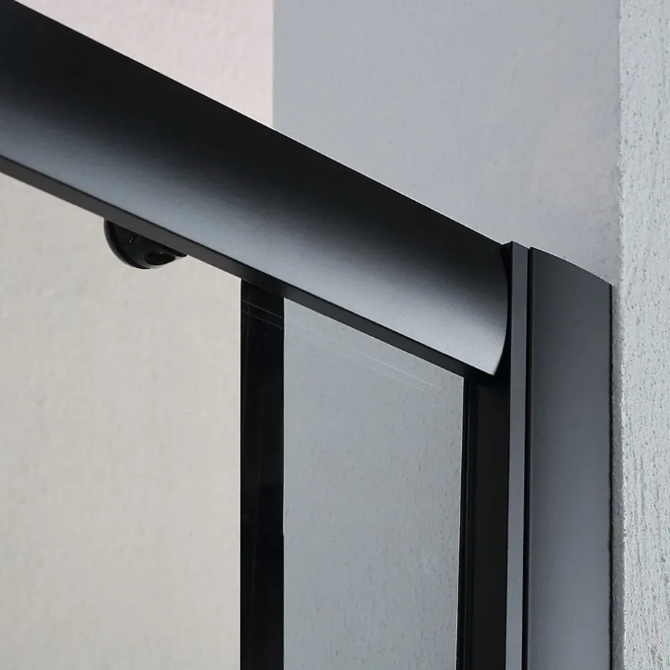 Kiamami Valentina Porte de douche niche 150 cm avec porte coulissante et cadre en aluminium noir mat