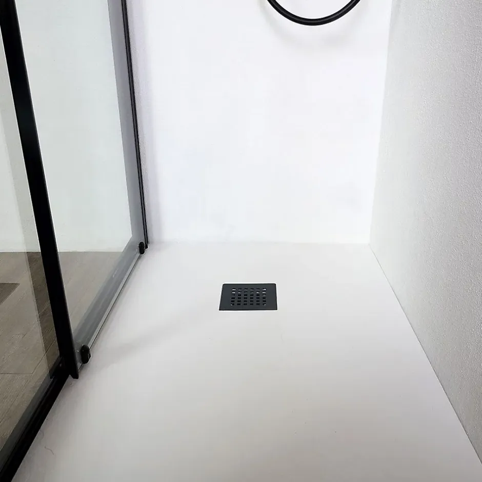 Kiamami Valentina Porte de douche niche 150 cm avec porte coulissante et cadre en aluminium noir mat