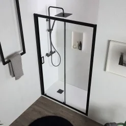 Kiamami Valentina Porte de douche noir mat 140 cm niche avec porte coulissante - city* Porte De Douche