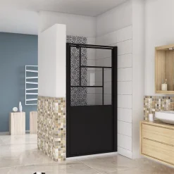 AICA Sanitaire porte de douche Noir 80x200cm,5mm verre securit,Paroi de douche avec porte pivotante,Robustesse et Design Moderne* Porte De Douche