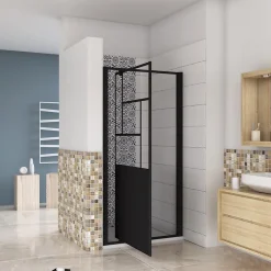 AICA Sanitaire porte de douche Noir 100x200cm,5mm verre securit,Paroi de douche avec porte pivotante,Robustesse et Design Moderne
