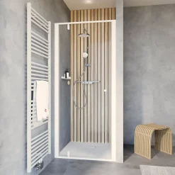 Schulte Porte de douche pivotante en niche l.90 x H.200 cm, verre transparent, profilé blanc mat, Impériale