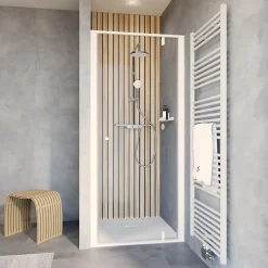 Schulte Porte de douche pivotante en niche l.90 x H.200 cm, verre transparent, profilé blanc mat, Impériale