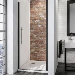 Schulte Porte de douche pivotante en niche l.100 x H.192 cm, verre transparent anticalcaire, profilé noir mat, NewStyle* Porte De Douche