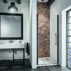 Schulte Porte de douche pivotante en niche l.100 x H.192 cm, verre transparent anticalcaire, profilé noir mat, NewStyle* Porte De Douche