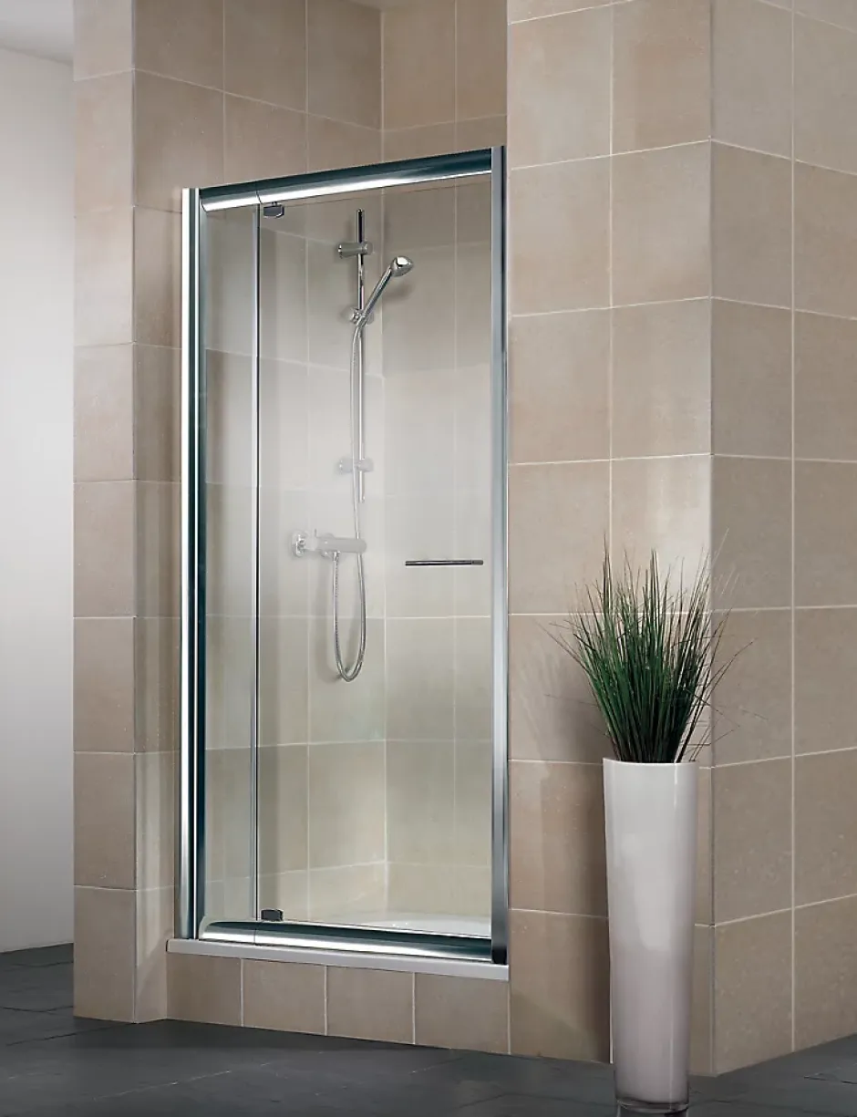Schulte Porte de douche pivotante largeur extensible de 89 à 101cm, H. 185 cm, verre transparent, profilé chromé, Impériale