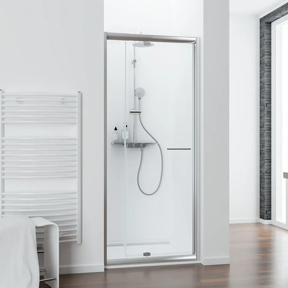 Schulte Porte de douche pivotante largeur extensible de 89 à 101cm, H. 185 cm, verre transparent, profilé chromé, Impériale