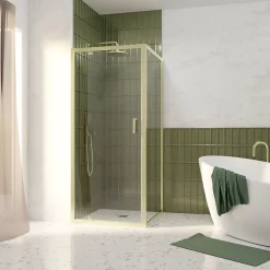 Galedo Porte de douche pivotante et paroi fixe l.90 x 90 x H.200 cm profilés doré brossé, Factory