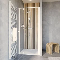 Schulte Porte de douche pivotante en niche l.100 x H.200 cm, verre transparent, profilé blanc mat, Impériale