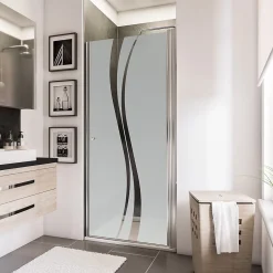 Schulte Porte de douche pivotante l.90 x H.192 cm, verre transparent anticalcaire, décor Liane, profilé chromé, NewStyle
