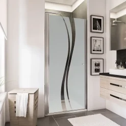 Schulte Porte de douche pivotante l.90 x H.192 cm, verre transparent anticalcaire, décor Liane, profilé chromé, NewStyle