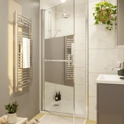 GoodHome Porte de douche pivotante l.80 x H.195 cm, bandes miroir, profilés alu chrome, Ledava* Porte De Douche