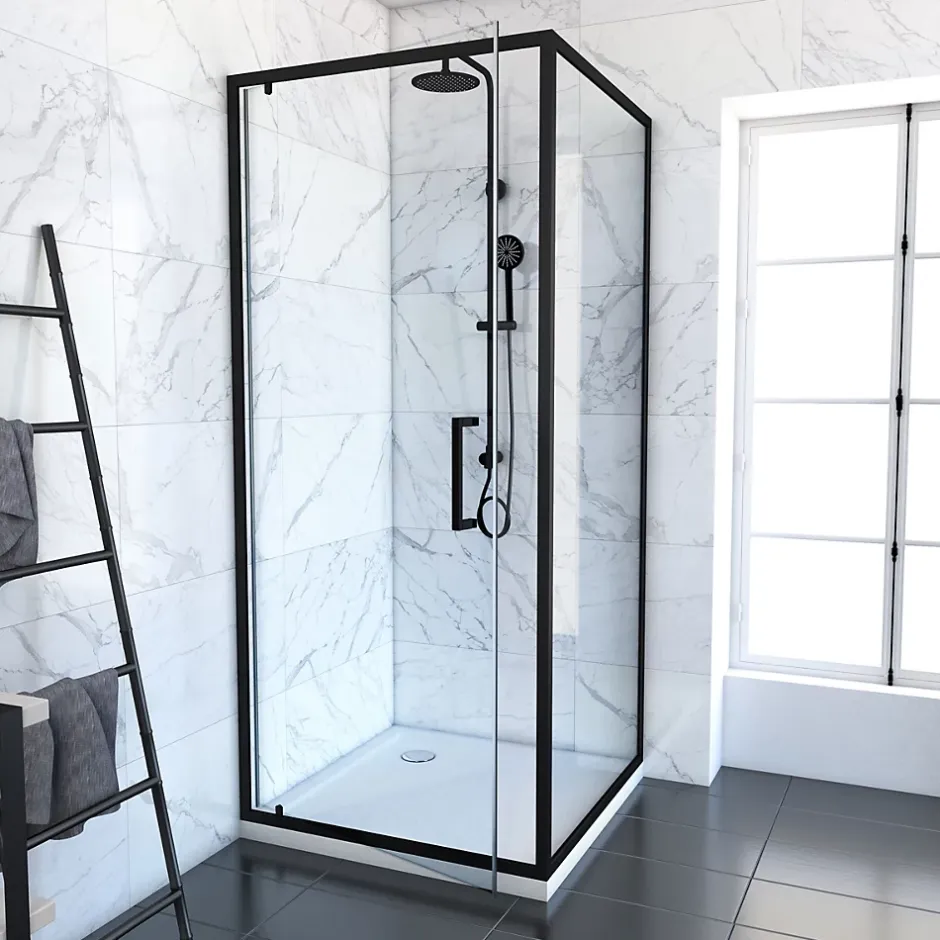 Aurlane Porte de douche Pivotante et retour 80x80x200 - Profilés noir mat - CRUSH PIVOTANTE* Porte De Douche
