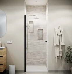 Aurlane Porte de Douche Pivotante 70x180 cm en Verre Trempe 5 mm - Finition Noire - DARK ELEMENTARY