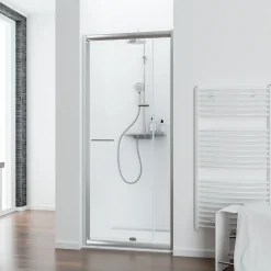 Schulte Porte de douche pivotante largeur extensible de 69 à 81cm, H.185 cm, verre transparent, profilé chromé, Impériale* Porte De Douche