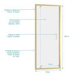 Galedo Porte de douche pivotante 80 x 200 cm, profilés alu doré brossé, Factory Gold