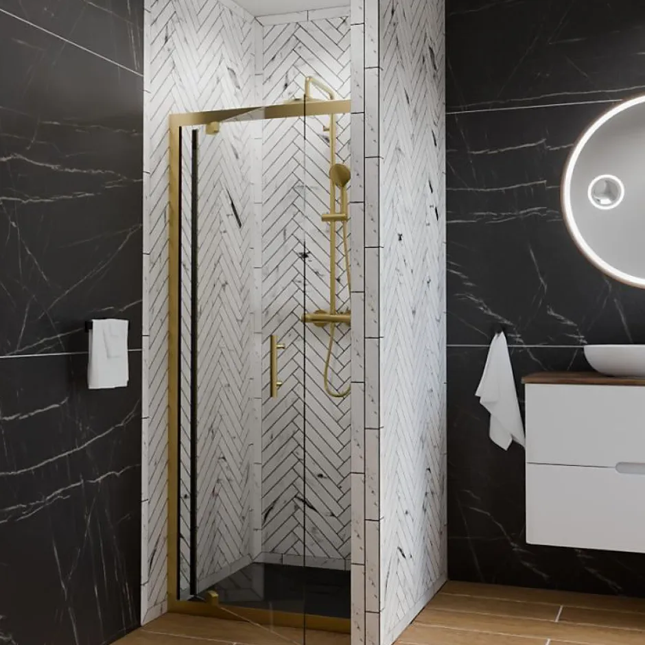 Cuisibane Porte de douche pivotante 80 cm cadre doré GOLDY