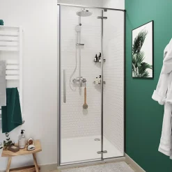GoodHome Porte de douche pivotante Ezili transparent alu brossé 90 cm* Porte De Douche