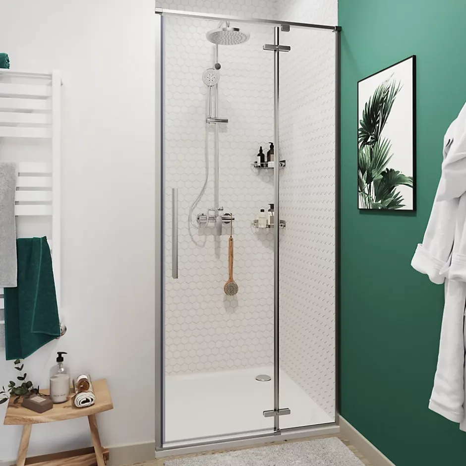 GoodHome Porte de douche pivotante Ezili transparent alu brossé 90 cm* Porte De Douche