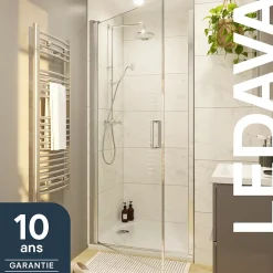 GoodHome Porte de douche pivotante l.90 x H.195 cm, verre transparent, profilés alu chrome, Ledava* Porte De Douche