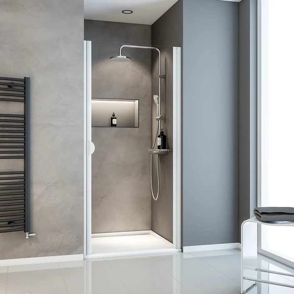 Schulte Porte de douche pivotante l.80 x H.180 cm, verre transparent, profilé alu-argenté, Sunny I* Porte De Douche