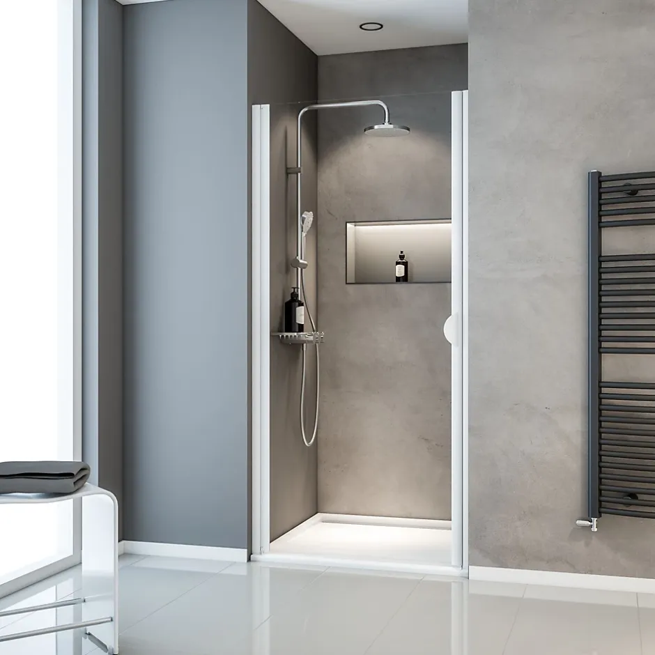 Schulte Porte de douche pivotante l.80 x H.180 cm, verre transparent, profilé alu-argenté, Sunny I* Porte De Douche