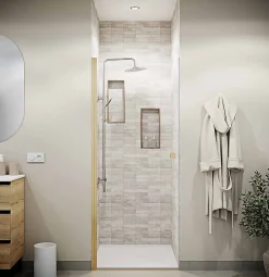 Aurlane Porte de Douche Pivotante 90x180 cm en Verre Trempe 5 mm - Finition Or Brosse - GOLD ELEMENTARY