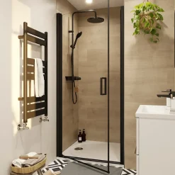 GoodHome Porte de douche pivotante l.80 x H.195 cm, verre transparent, profilés alu noir, Ledava* Porte De Douche