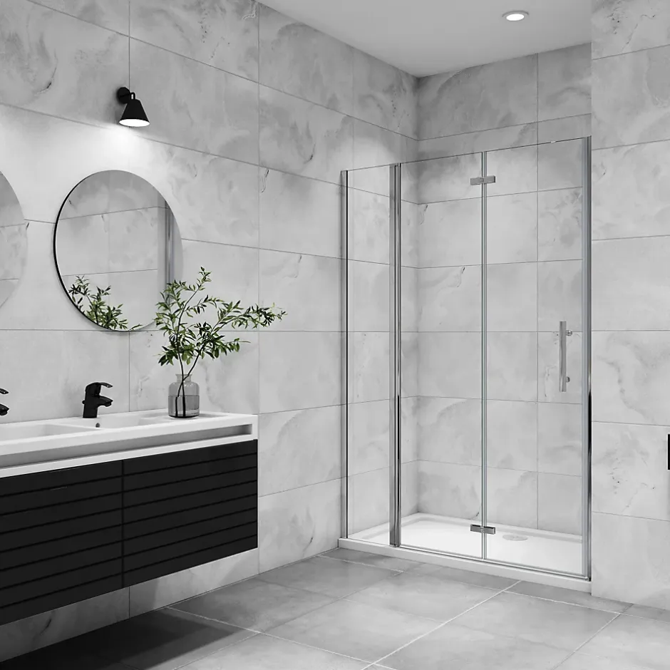 AICA Sanitaire Porte De douche pivotante 120x185cm en 6mm verre anticalcaire porte de douche pliante avec un élément fixe