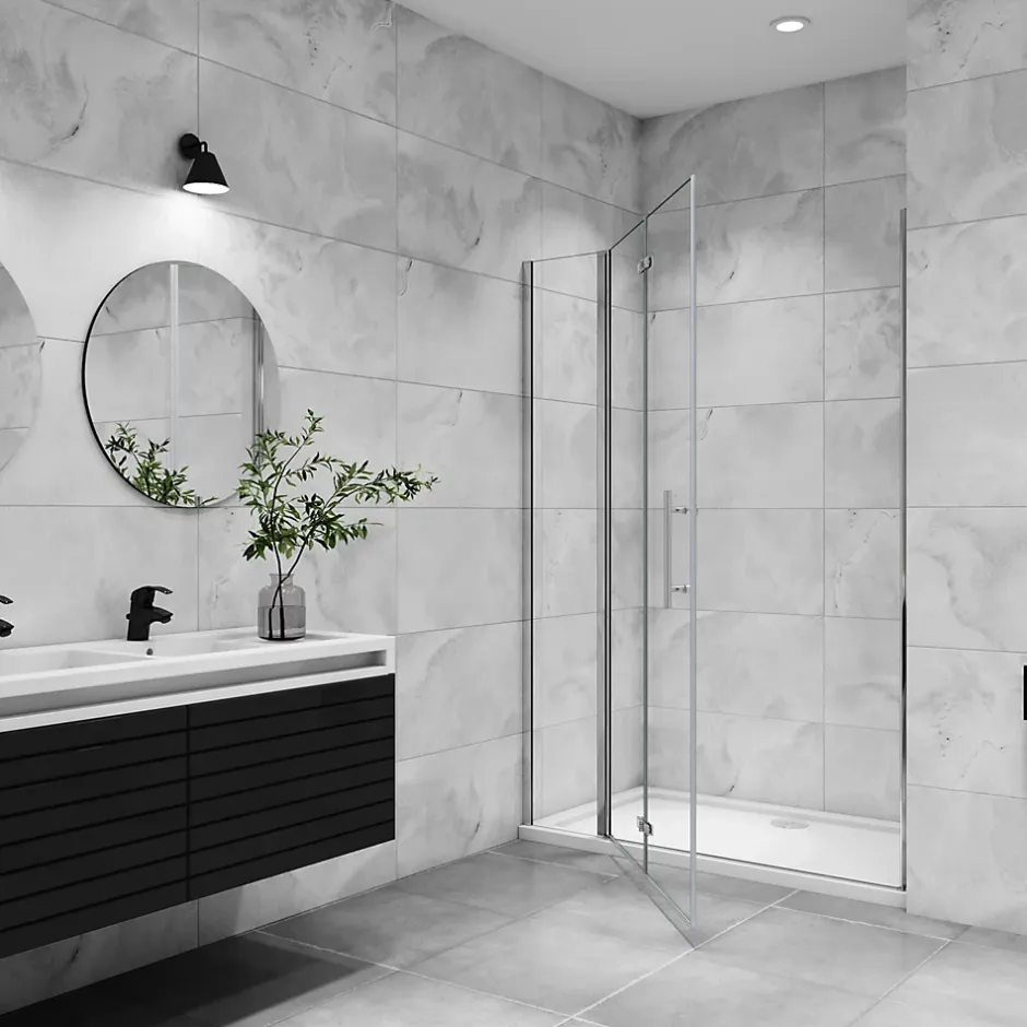 AICA Sanitaire Porte De douche pivotante 120x185cm en 6mm verre anticalcaire porte de douche pliante avec un élément fixe