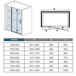 AICA Sanitaire Porte De douche pivotante 120x185cm en 6mm verre anticalcaire porte de douche pliante avec un élément fixe