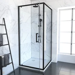 Aurlane Porte de douche Pivotante et retour 90x90x200 - Profilés noir mat - CRUSH PIVOTANTE* Porte De Douche