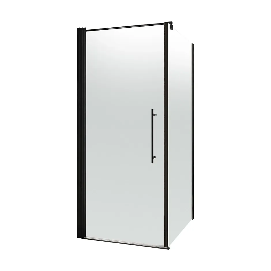 Schulte Porte de douche pivotante et paroi latérale l.80 x L.80 x H.190 cm, profilé noir, verre brume, NewStyle