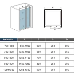 AICA Sanitaire Porte De Douche Pivotante 120x187cm Porte De Douche Avec 1 élément Fixe En 6mm Verre Anticalcaire* Porte De Douche