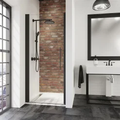 Schulte Porte de douche pivotante en niche, l.60 x H.192 cm, verre transparent, profilé noir, NewStyle