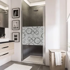 Schulte Porte de douche pivotante l.90 x H.192 cm, verre transparent anticalcaire, décor Cercles, profilé chromé, NewStyle