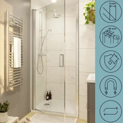 GoodHome Porte de douche pivotante l.70 x H.195 cm, verre transparent, profilés alu chrome, Ledava