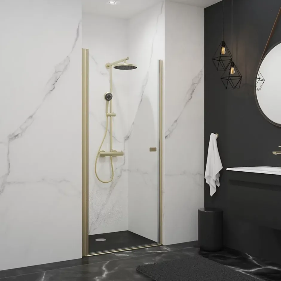 Schulte Porte de douche pivotante en niche, l.80 x H.192 cm, verre transparent, profilé or, NewStyle