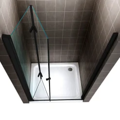 Saniverre Porte de douche pliante MONABLACK H.195 largeur réglable 96 à 100 cm verre transparent -* Porte De Douche