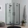 Kiamami Valentina Porte De Douche 80X100 Noire Mate Réversible Avec Deux Portes Battantes En Verre - London* Porte De Douche