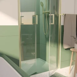 Galedo Portes de douche battantes 80 x 200 cm, profilés doré brossé, Saloon* Porte De Douche