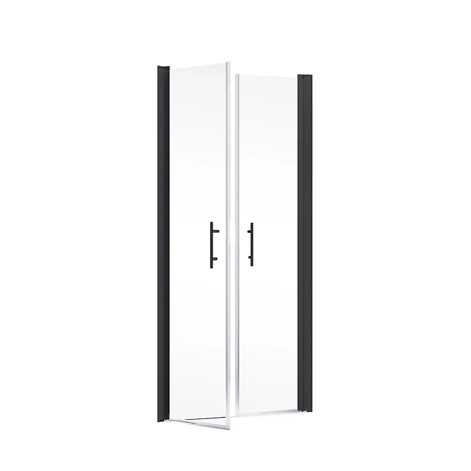 Schulte Portes de douche battantes l.90 x H.192 cm, verre transparent anticalcaire, profilé noir mat, NewStyle* Porte De Douche