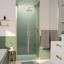 Galedo Portes de douche battantes 90 x 200 cm, profilés doré brossé, Saloon