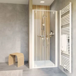 Schulte Portes de douche battantes en niche 90 x 200 cm, verre anticalcaire, profilé blanc mat, Impériale Trend 2.0
