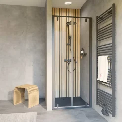 Schulte Portes de douche battantes en niche 90 x 200 cm, verre anticalcaire, profilé noir mat, Impériale Trend 2.0* Porte De Douche