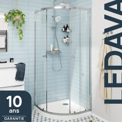 GoodHome Portes de douche coulissantes accès d'angle quart de cercle l.80 x L.80 x H.195 cm, verre transparent, profilés alu chrome, Ledava