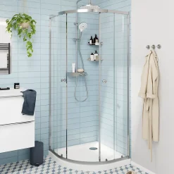 GoodHome Portes de douche coulissantes accès d'angle quart de cercle l.90 x L.90 x H.195 cm, verre transparent, profilés alu chrome, Ledava* Porte De Douche