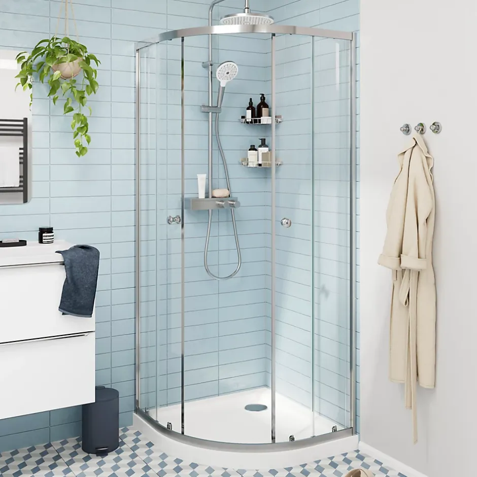 GoodHome Portes de douche coulissantes accès d'angle quart de cercle l.90 x L.90 x H.195 cm, verre transparent, profilés alu chrome, Ledava* Porte De Douche