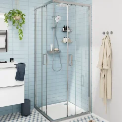 GoodHome Portes de douche coulissantes accès d'angle l.90 x L.90 x H.195 cm, verre transparent, profilés alu chrome, Ledava